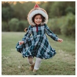 Girls Green Plaid Christmas Dress With Ruffle Hem Timeless Classic Cottagecore